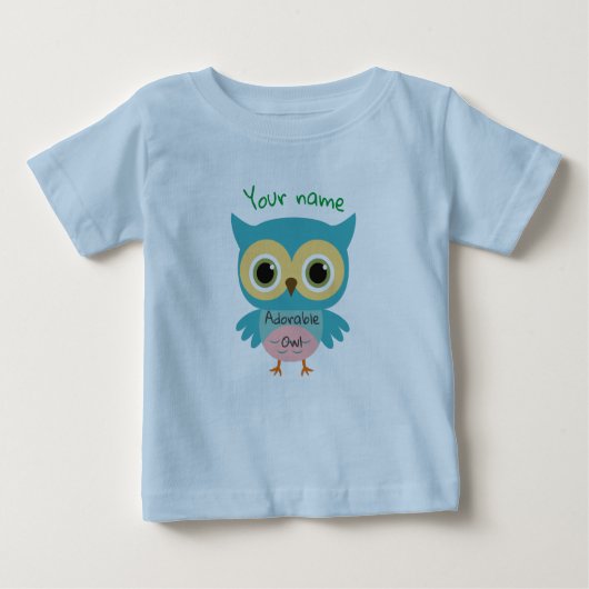 Personalisiert Adorable Blue Eule Baby T-shirt (Vorderseite)