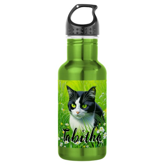 Personalisiert Adorable Cat im Milchbereich Edelstahlflasche (Vorderseite)