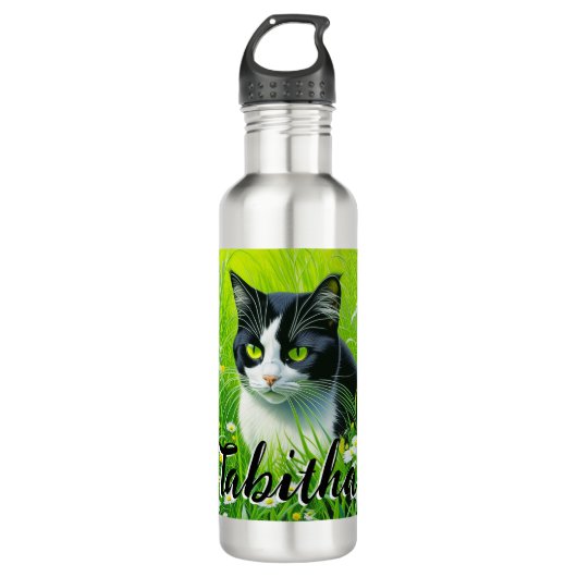 Personalisiert Adorable Cat im Milchbereich Edelstahlflasche (Vorderseite)