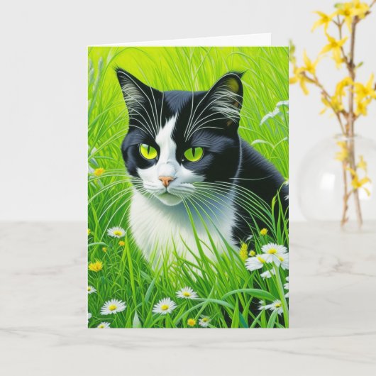 Personalisiert Adorable Cat im Milchbereich Karte (Gelbe Blume)