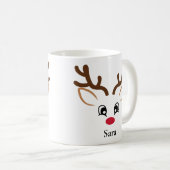 Personalisiert Adorable Face Rentier Weihnachtsfei Kaffeetasse (VorderseiteRechts)