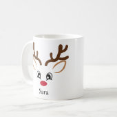 Personalisiert Adorable Face Rentier Weihnachtsfei Kaffeetasse (Vorderseite Links)