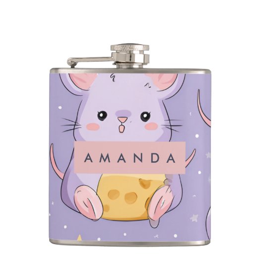 Personalisiert Adorable Kawaii Mice Muster Flachmann (Vorderseite)