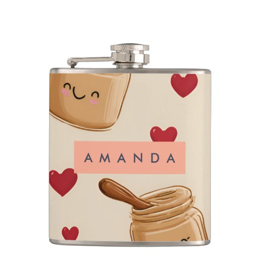 Personalisiert Adorable Peanut Butter Jar Muster Flachmann (Vorderseite)