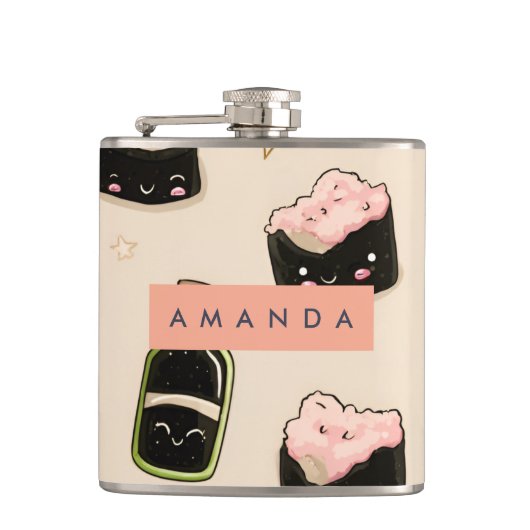 Personalisiert Adorable Sushi und Soy Sauce Muster Flachmann (Vorderseite)