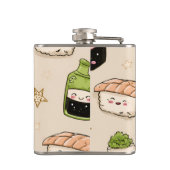Personalisiert Adorable Sushi und Soy Sauce Muster Flachmann (Rückseite)