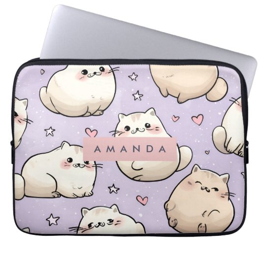 Personalisiert Adortable Chubby Cat Muster Laptopschutzhülle (Vorderseite)