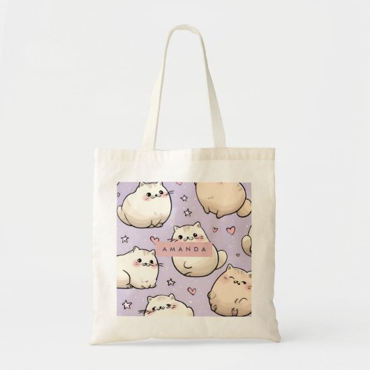 Personalisiert Adortable Chubby Cat Muster Tragetasche (Vorne)