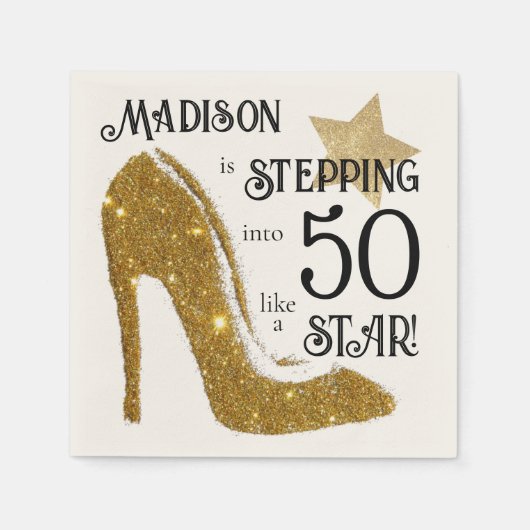 Personalisiert Age Gold Geburtstagsstern Serviette (Vorderseite)