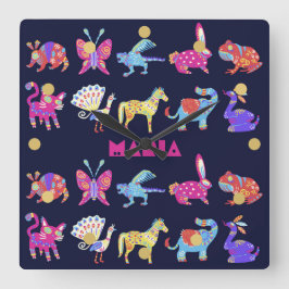 Personalisiert Alebrije Mexikanische Tiere Folk Ar Quadratische Wanduhr