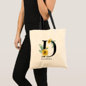 Personalisiert Alphabet D Floral Monogramm Tragetasche (Vorderseite (Produkt))