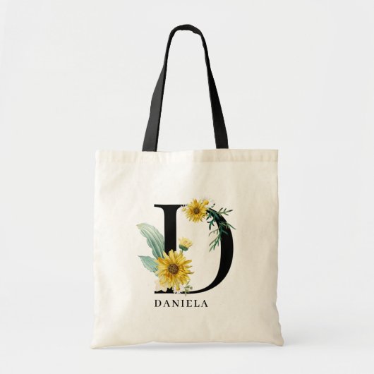 Personalisiert Alphabet D Floral Monogramm Tragetasche (Vorne)