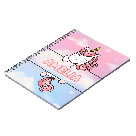 Personalisiert Amelia Unicorn Girlie Notebook Notizblock (Linke Seite)