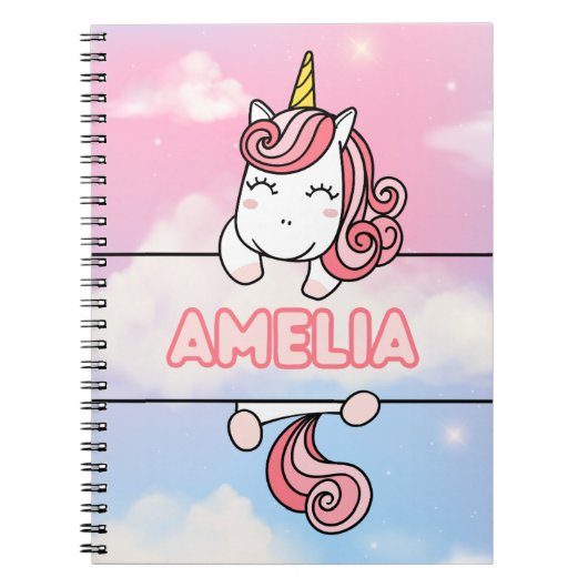 Personalisiert Amelia Unicorn Girlie Notebook Notizblock (Vorderseite)
