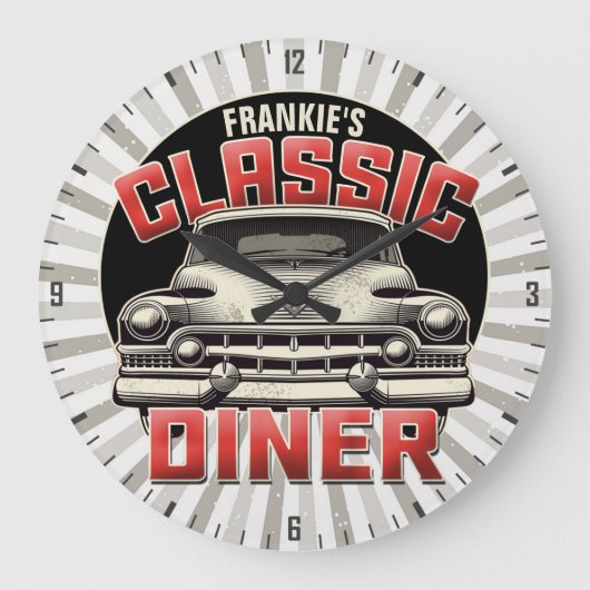 Personalisiert American Classic Car Retro Diner Ca Große Wanduhr (Vorderseite)