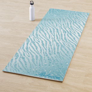 Personalisiert Animal Print Blue Glitzer Glam Yogamatte
