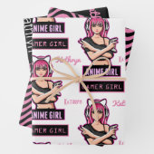 Personalisiert Anime Gamer Girl Geschenkpapier Set (Beispiel)
