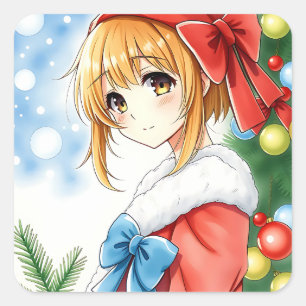Personalisiert Anime Girl Christmas Quadratischer Aufkleber