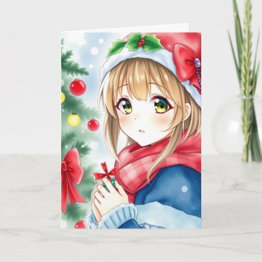 Personalisiert Anime Girl Coloring Page Weihnachte Karte (Vorderseite)