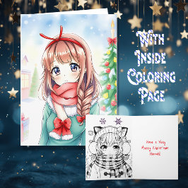 Personalisiert Anime Girl Coloring Page Weihnachte Karte
