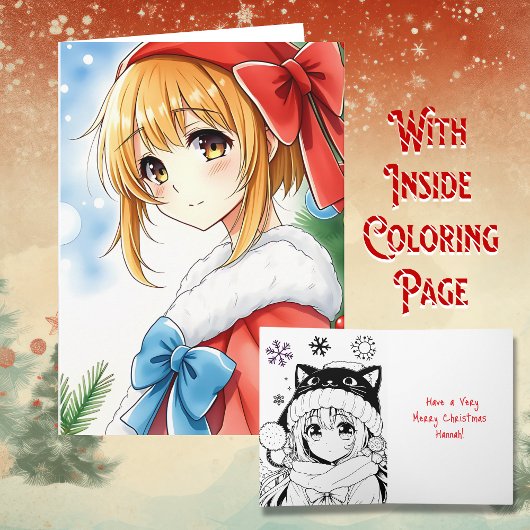 Personalisiert Anime Girl Coloring Page Weihnachte Karte