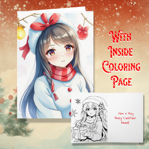 Personalisiert Anime Girl Coloring Page Weihnachte Karte