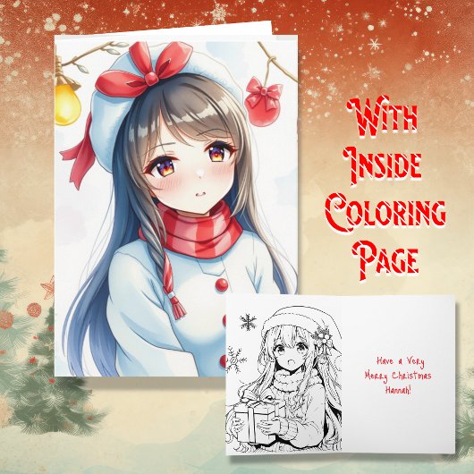 Personalisiert Anime Girl Coloring Page Weihnachte Karte