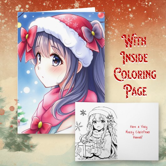 Personalisiert Anime Girl Coloring Page Weihnachte Karte