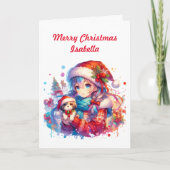 Personalisiert Anime Girl | Färben von Weihnachten Karte (Vorderseite)
