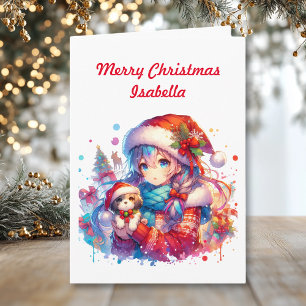 Personalisiert Anime Girl   Färben von Weihnachten Karte
