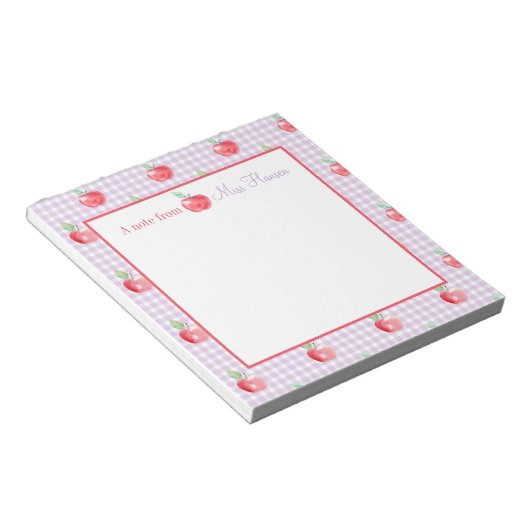 Personalisiert Apple Lavender Gingham Teacher Notizblock (angewinkelt)
