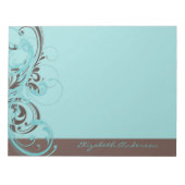 Personalisiert Aqua Blue Brown Floral Large Notizblock (Vorderseite)