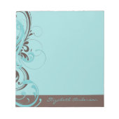 Personalisiert Aqua Blue Brown Floral Notepad Notizblock (Vorderseite)
