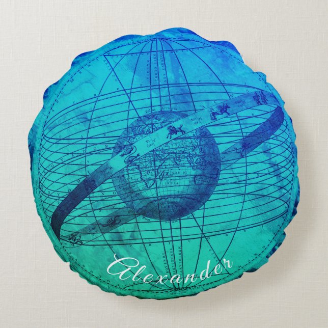 Personalisiert Aqua Blue Celestial Map Rundes Kissen (Rückseite)