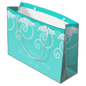 Personalisiert Aqua Blue Ocean Royal Lace Große Geschenktüte (Rückseite Schrägansicht)
