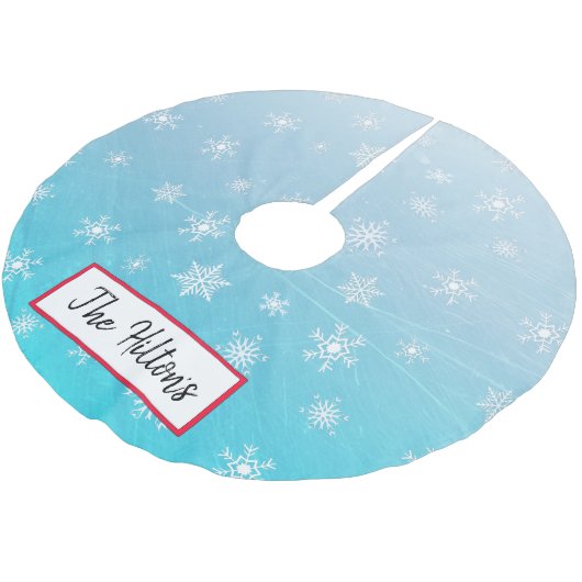 Personalisiert Aqua Blue Snowflake Weihnachts-Rock Polyester Weihnachtsbaumdecke (Schrägansicht)