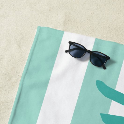 Personalisiert Aqua Blue Strip Skriptname Strandtuch (Beispiel)