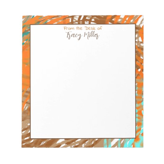 Personalisiert Aquamarin, braun und orange Abstrak Notizblock (Vorderseite)