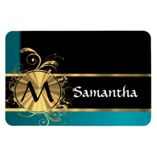 Personalisiert aquamarine grüne Vintage Monogramm Magnet