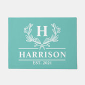 Personalisiert Aquamarine Laurel Monogram Fußmatte (Vorderseite)