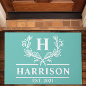 Personalisiert Aquamarine Laurel Monogram Fußmatte