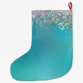 Personalisiert Aquamariner Ombre Holographic Glitz Großer Weihnachtsstrumpf (Rückseite)