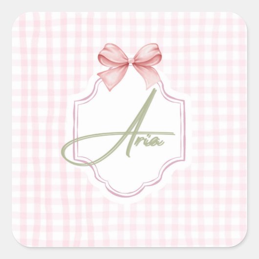 Personalisiert Aria Baby Girl Kinderzimmer Bow&Gin Quadratischer Aufkleber (Vorderseite)