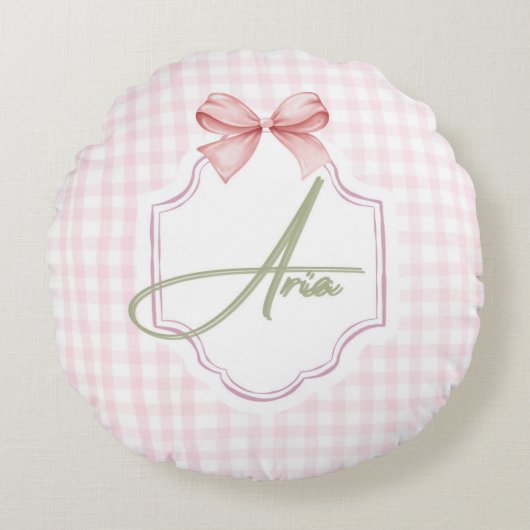 Personalisiert Aria Baby Girl Kinderzimmer Bow&Gin Rundes Kissen (Vorderseite)