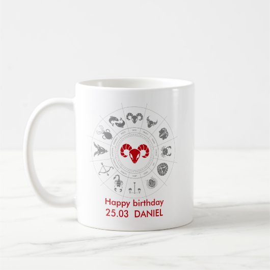 Personalisiert Aries Zodiac Geburtstagsgeschenk Kaffeetasse (Links)