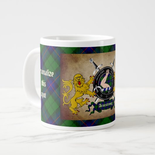 Personalisiert Armstrong Clan Abzeichen & Tartan Jumbo-Tasse (Vorderseite Links)