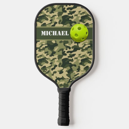 Personalisiert Army Green Camouflage 2 Pickleball Schläger (Rückseite)