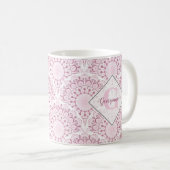 Personalisiert Art Deco Pink Confetti Lace Mandala Kaffeetasse (VorderseiteRechts)