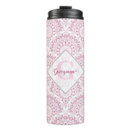 Personalisiert Art Deco Pink Confetti Lace Mandala Thermosbecher