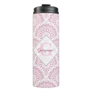 Personalisiert Art Deco Pink Confetti Lace Mandala Thermosbecher